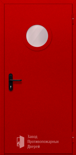 Фото двери «Однопольная с круглым стеклом (красная)» в Орехово-Зуево