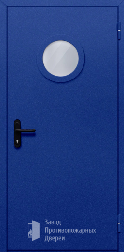 Фото двери «Однопольная с круглым стеклом (синяя)» в Орехово-Зуево