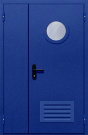 Фото двери «Полуторная с круглым стеклом и решеткой (синяя)» в Орехово-Зуево
